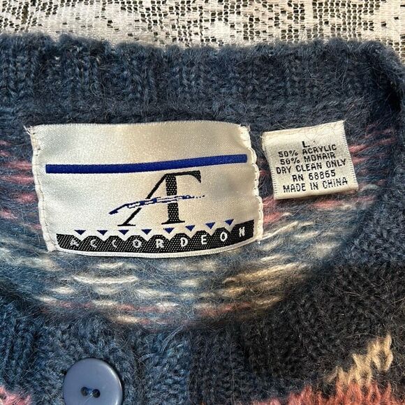 Accordeon Vintage Country Sampler Mohair blend Cardigan Sweater Lg Pastel - Picture 2 of 8